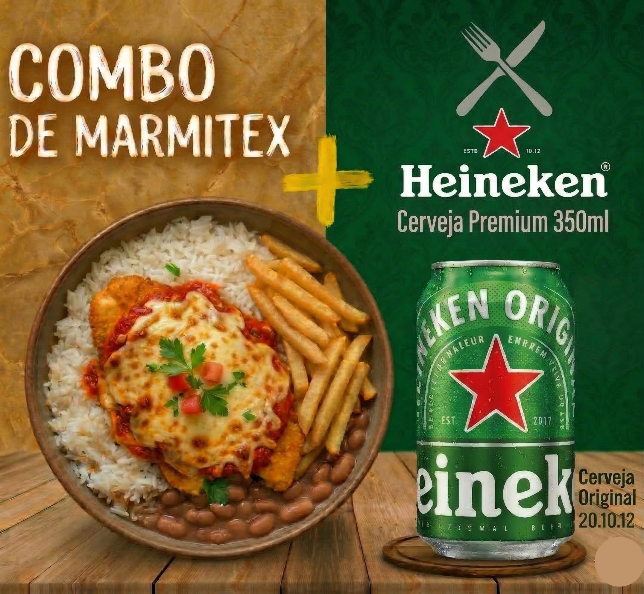 Combo - Marmitex Bife a parmegiana + Heineken 350ml