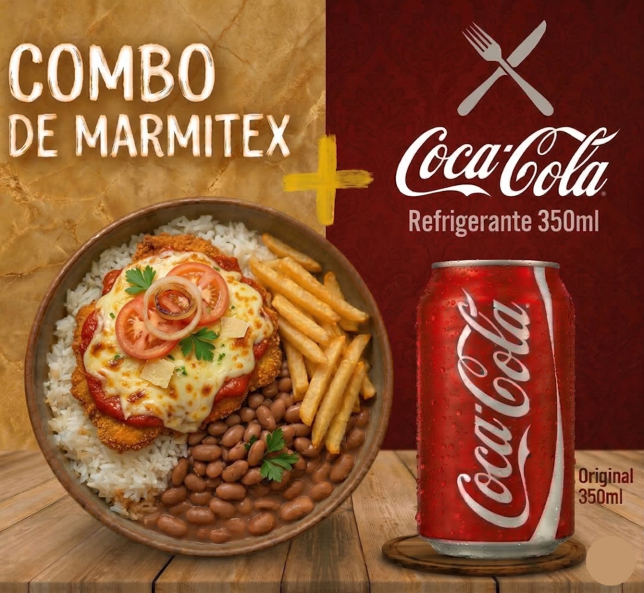 Combo - Marmitex Bife a parmegiana + Coca-cola 350ml