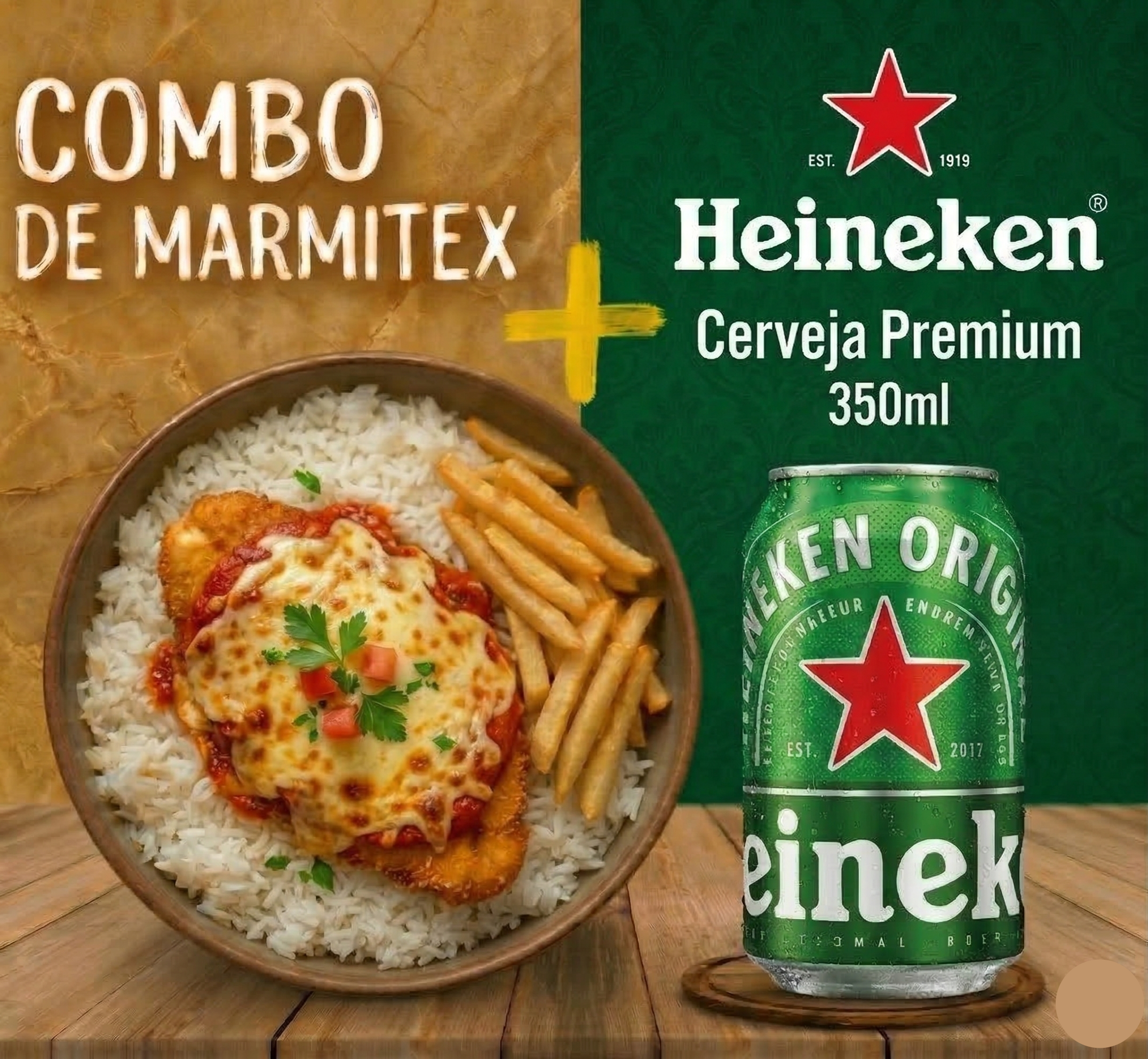 Combo - Marmitex Filé de Tilápia a parmegiana+ Heineken 350ml